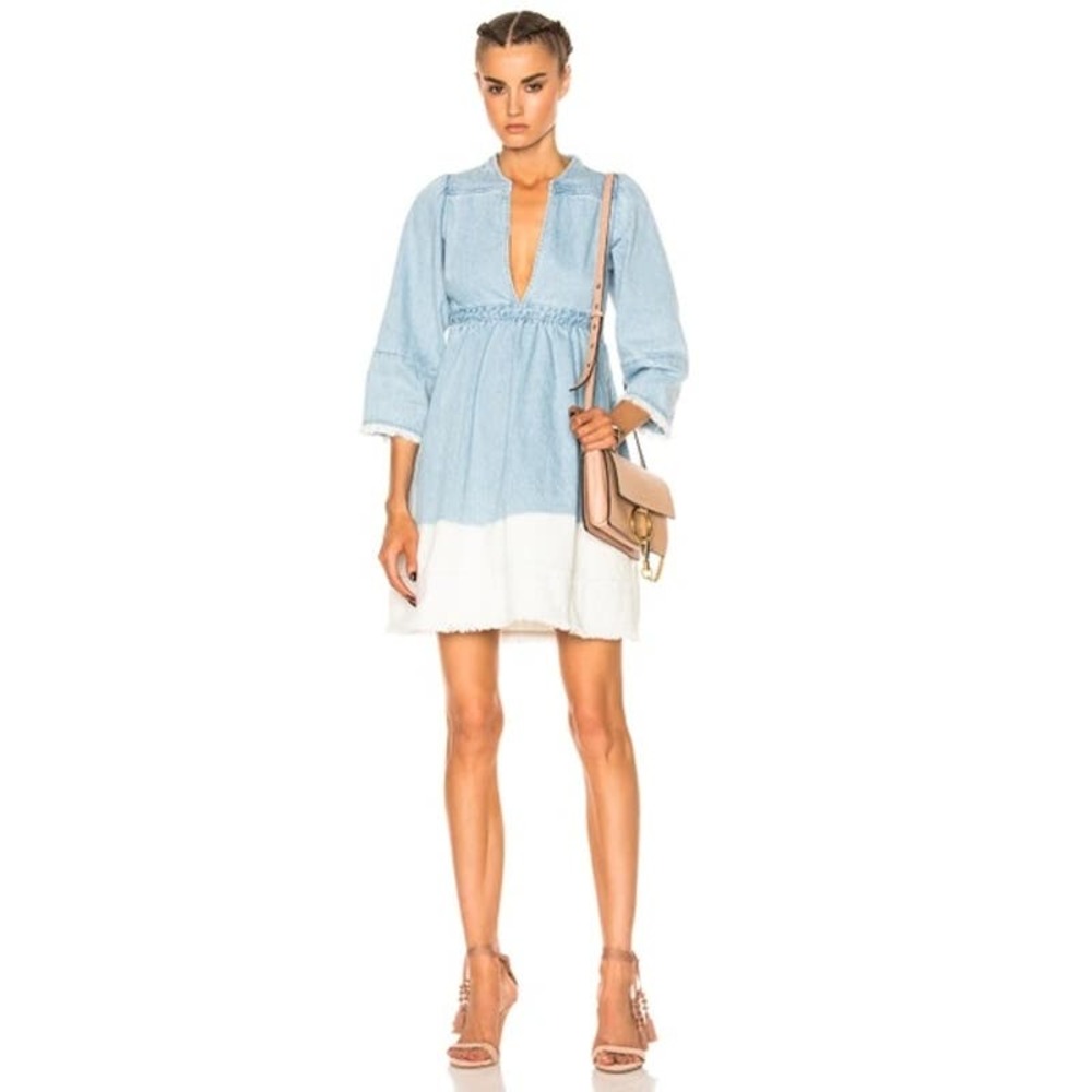 Ulla Johnson Alina Dress Ombre Denim Bleached A Line Mini